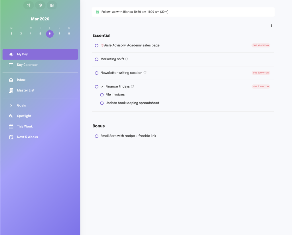 A screenshot from the task management app Amazing Marvin